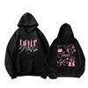 Толстовка Stray Kids "DOit" с рисунком треклиста: Готический логотип Stray Kids на груди, надпись Stray Kids на спине, арт треклиста в стиле розовой татуировки, оверсайз, для фанатов K-Pop