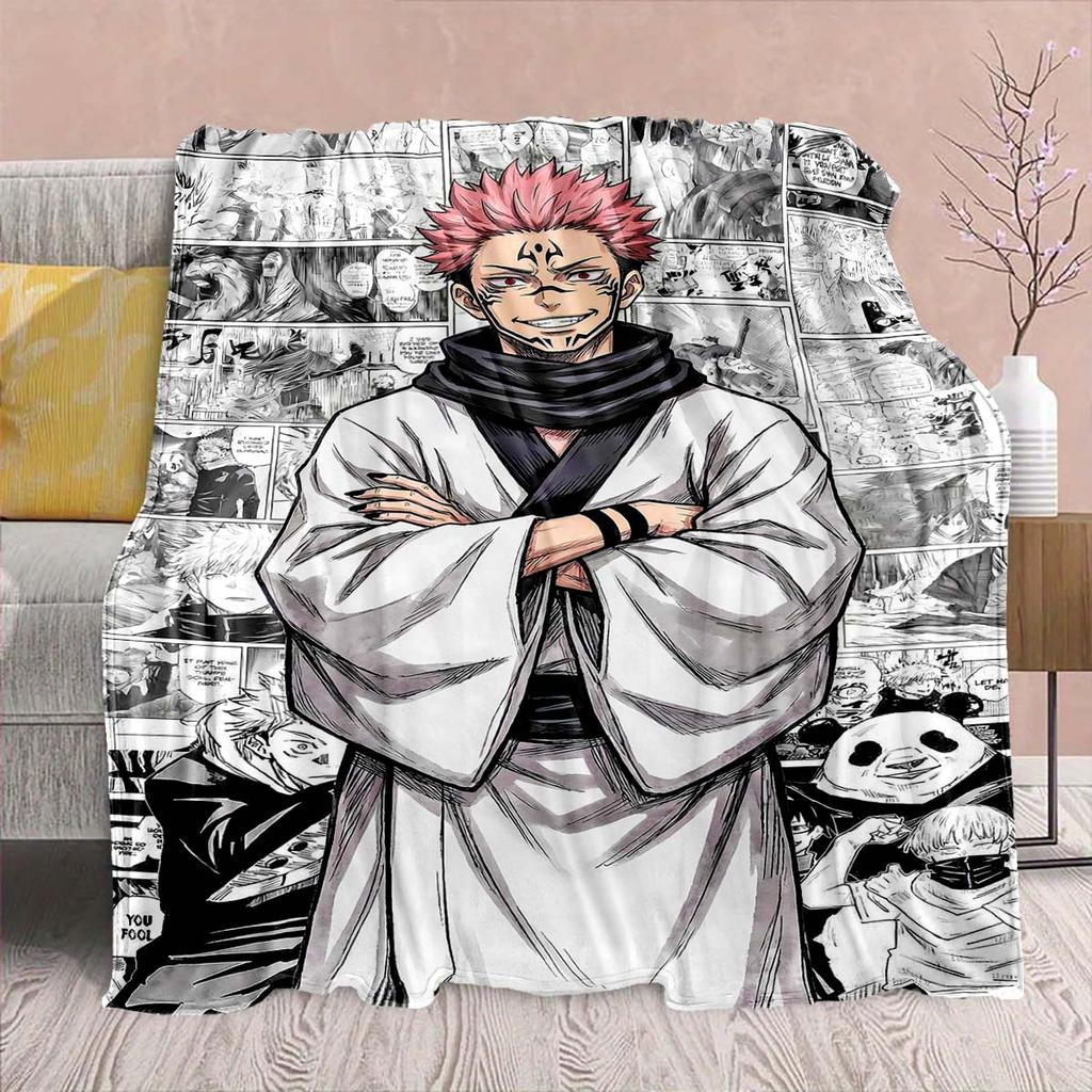 Jujutsu Kaisen Anime Flannel Blanket - Soft Warm Perfect for Sofa, Bedding Camping Travel Office Home Decor -QJY