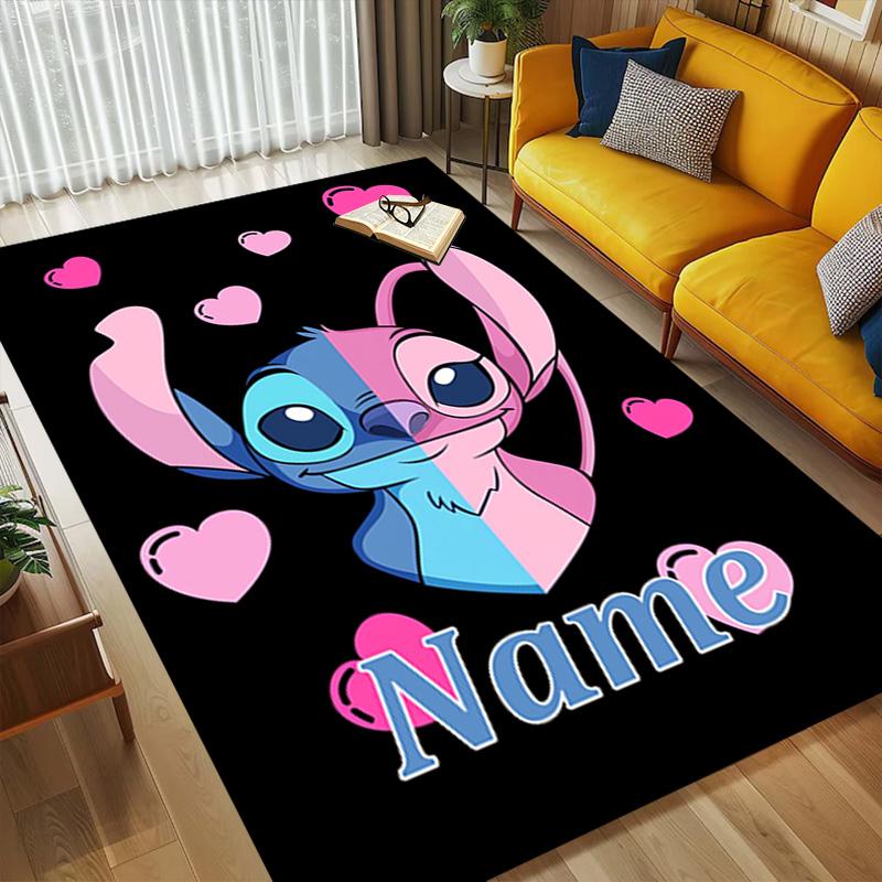 Personalized Name Stitch's Sign Living Room Non-Slip Area Rug Soft Carpet for Bedroom Kids Playroom Sofa Office Home Decor Doormat