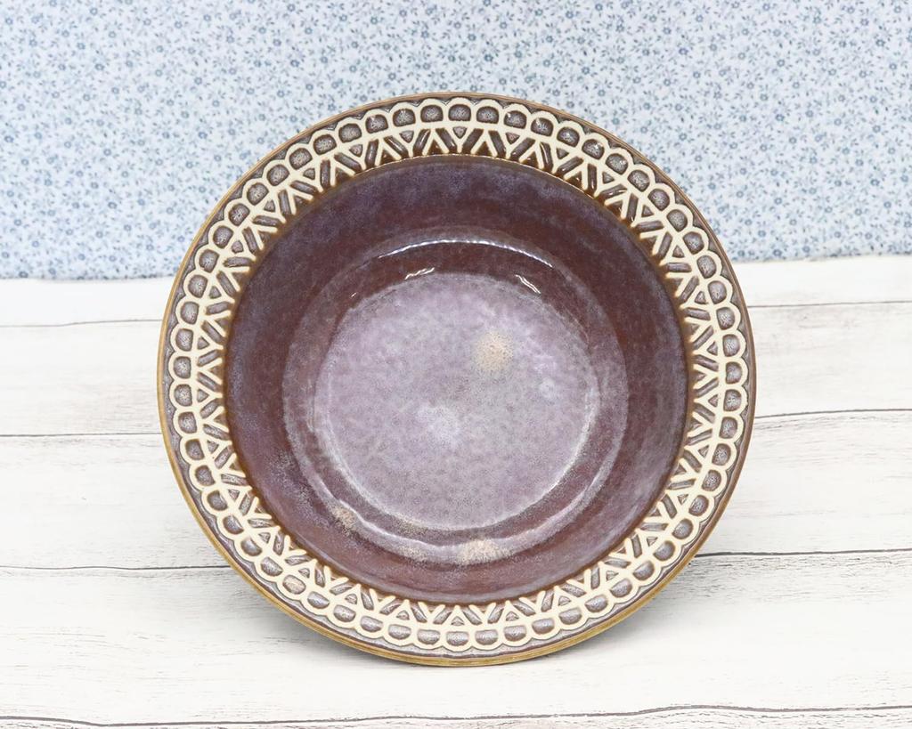 Castle Enterprises [17cm Fruit Plate (Brown) Set of 10] Mino Ware Lace-Patterned Plates for a Cute and Stylish Look. Recommended for Women.