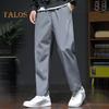 Men Spring Fall Pants with Side Pockets Drawstring Elastic Waist Wide Leg Thin Slacks Solid Color Loose Street Style Sport Trousers for Work Daily