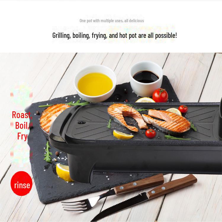 Многофункциональная электрическая кастрюля для шабу-шабу и гриля с антипригарным покрытием — доступны прямоугольные и круглые варианты