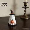 Unique Ghost Art Piece Halloween Figurine with Witch Hat, Cute Small Resin Decorative Holding Pumpkin Statue for Home Table Shelf Desk Decor