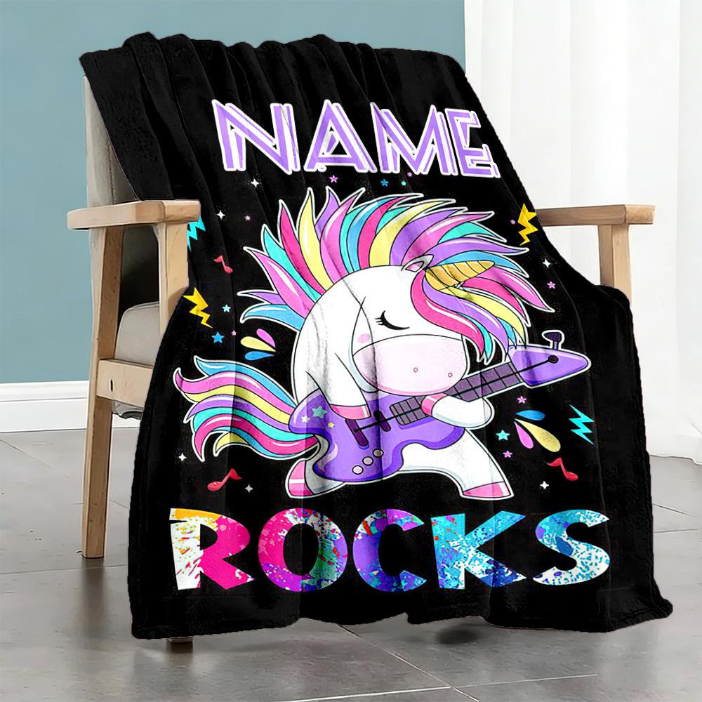 Rock64 Customize Text Blanket Multi-purpose Personalized Blanket Soft Warm Cozy Perfect for Picnics Chair Nap Living Room Four Seasons Multipurpose