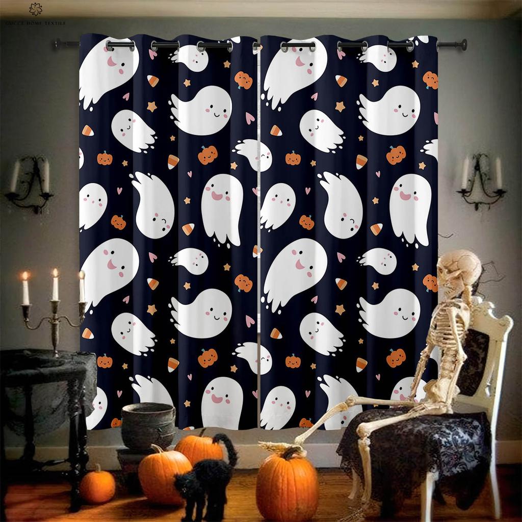 Шторы для украшения на Хэллоуин, привидение, тыква, ведьма, мультяшный принт, спальня, гостиная, праздничная вечеринка