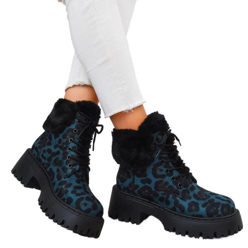 Women Leopard Platform Fur Ankle Boots High Heels Shoes Winter 2025 Brand Trend New Gladiator Short Plush Warm Snow Botas Mujer