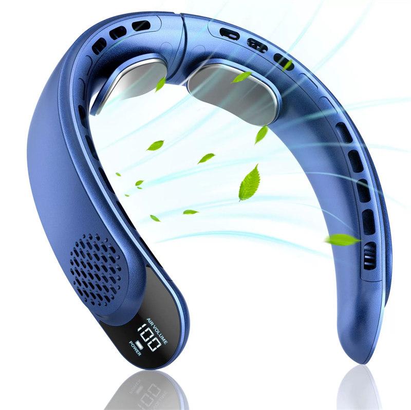 Портативный шейный вентилятор 4 турбо-хэндс-фри безлопастного шейного охладителя Аккумулятор 4000 мАч Персональный носимый вентилятор 3 скорости Охлаждающий воздушный поток на 360°