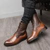 Fashion 38-48 Denim Boots Men Brown Spliced High Cut Lace Up Business Fashionable High-quality Chelsea Boots Outdoor Training Boots