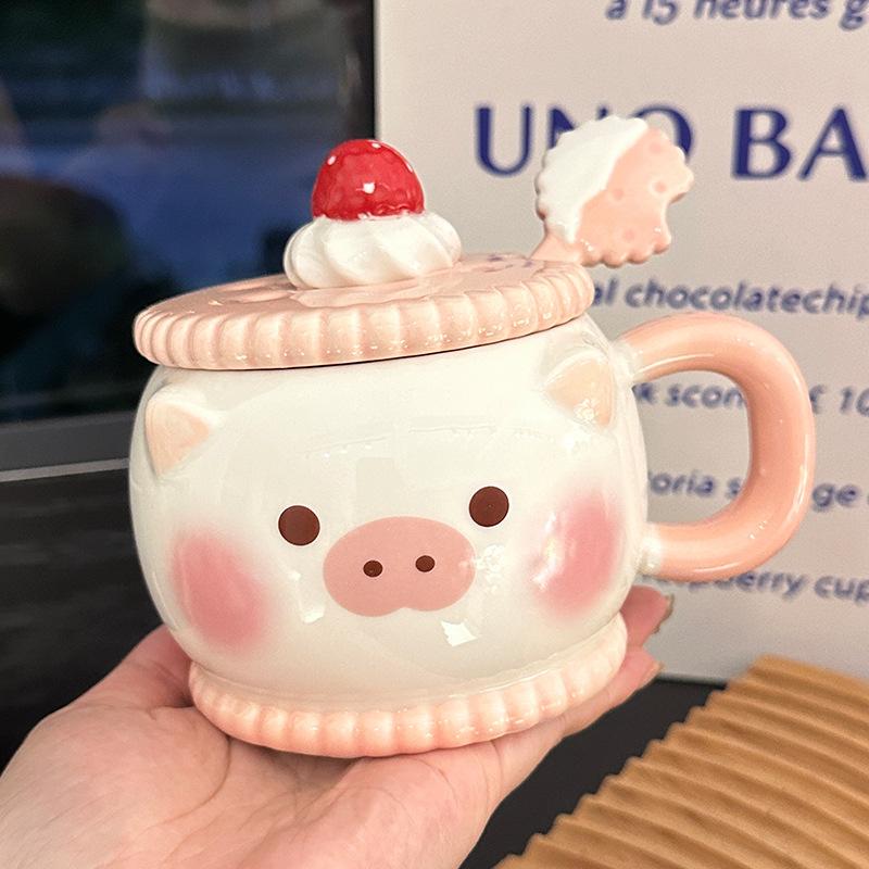 Молочное Печенье Фуфу Сэндвич Керамическая Кружка с Крышкой и Ложкой Милая Мультяшная Кружка для Воды Подарок на День Рождения Девочке Подругам