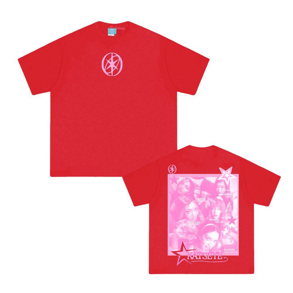 K-pop женская группа KATSEYE Футболка Летний новый стиль 100% Хлопок Высокое качество ТОПЫ Круглый вырез Удобная Женская одежда