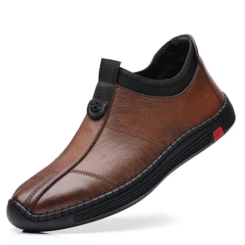 2025 Autumn New Shoes for Men Genuine Leather Casual Shoes Fashion Slip-on Loafers Winter Warm Plush Boots