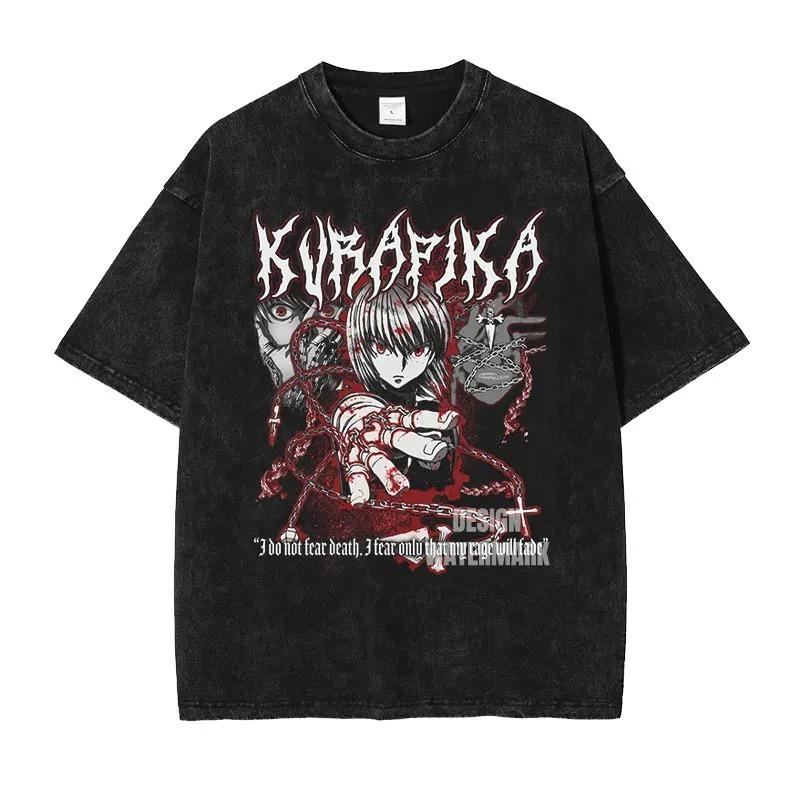 Killua Zoldyck God Speed Lightning Double Sided Print TShirt Washed Oversized Casual Streetwear Tee For Hunter X Hunter Fans