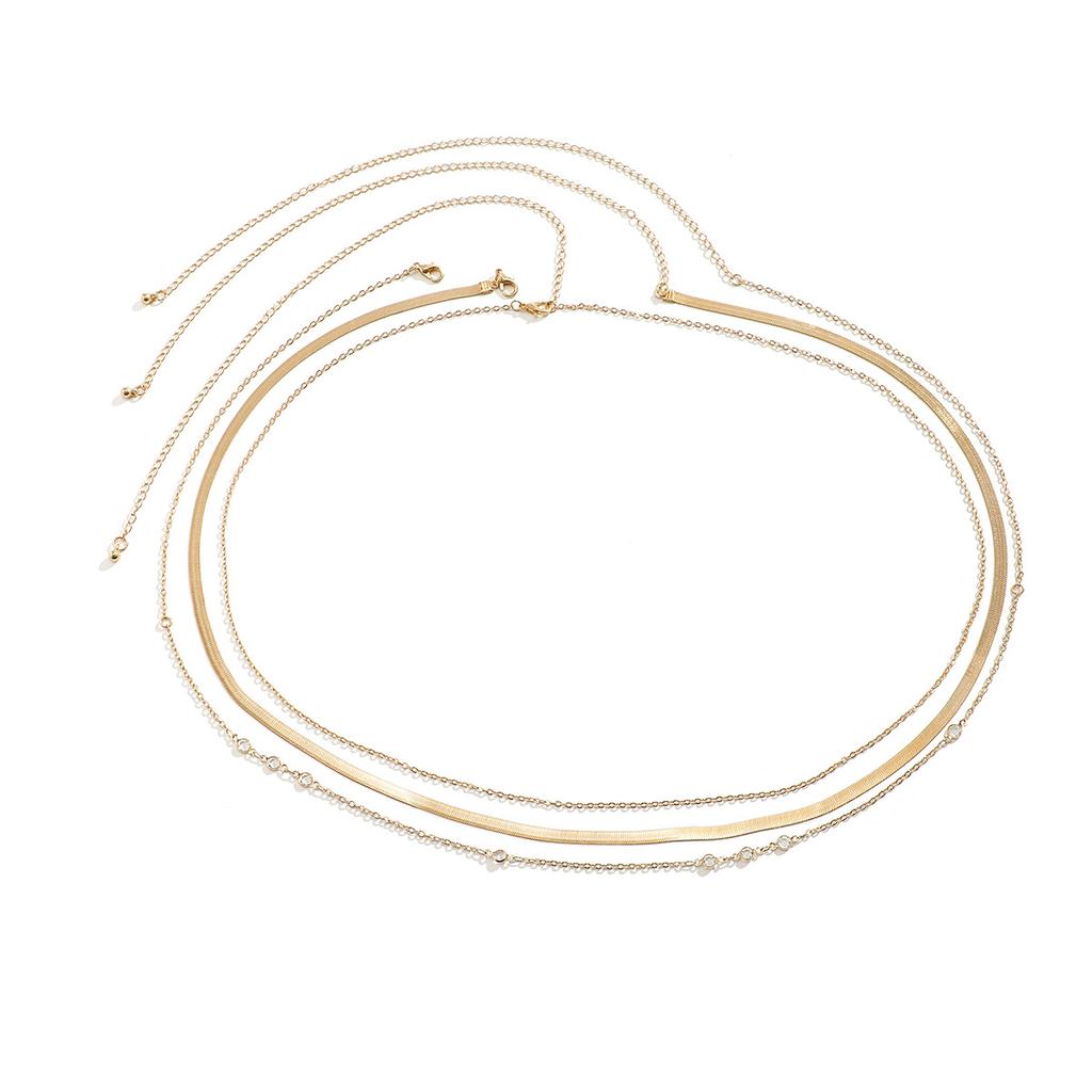 BEPAN 3Pcs Sexy Gold Color Flat Snake Chain Bellly Waist Chain for Women Boho Rhinestone Belt Body Jewelry Summer Bikini Accessories