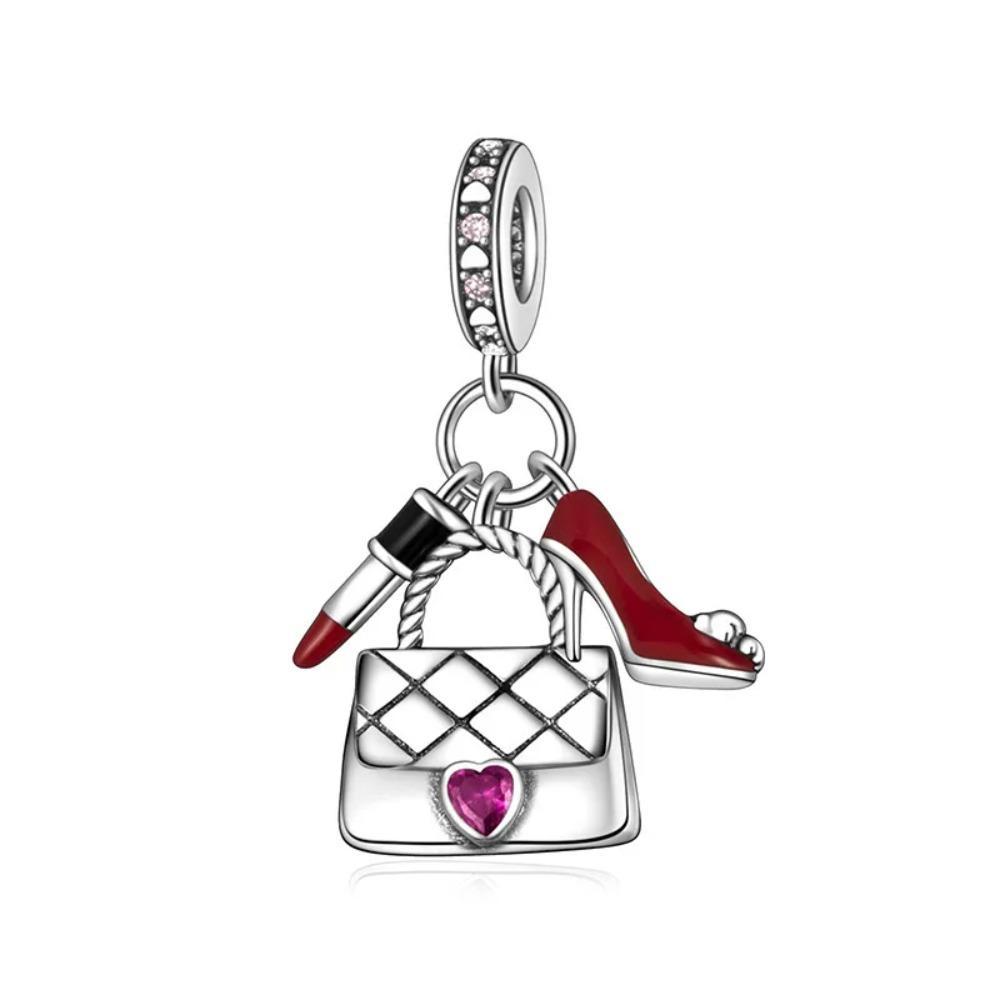 Pure Silver 925 Bracelet for Women Fashion Jewelry with High Heels Sandals Pendant Beads Charms