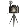 [Q5549] - Vintage Metal Clock 'Camera On Tripod' Black - 55x20. 5x8cm