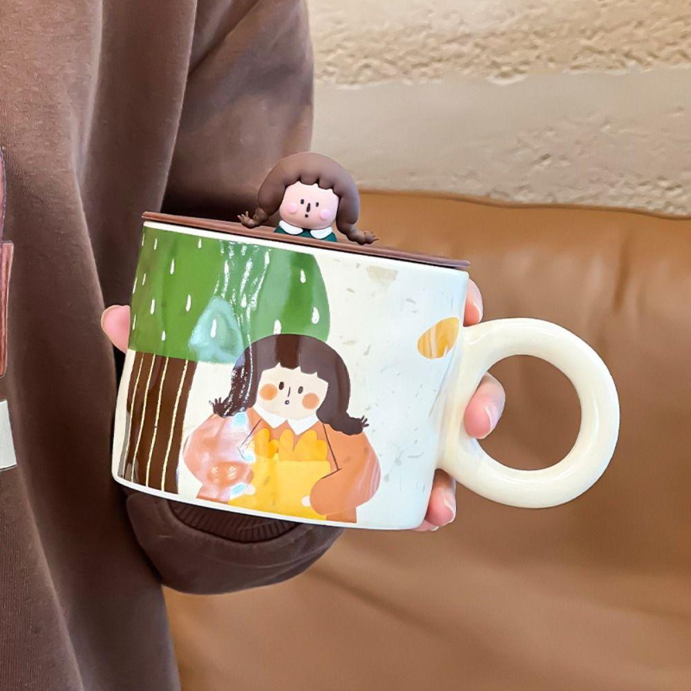 Handpainted Cartoon Ceramic Coffee Mugs 420ml Capacity Retro Style Tableware  Breakfast Dining
