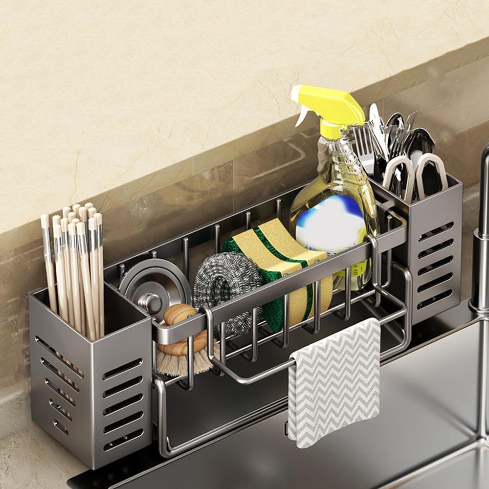 Большая емкость для слива кухонной раковины, самоосушающаяся полка для раковины, держатель для мыла и губки для дома