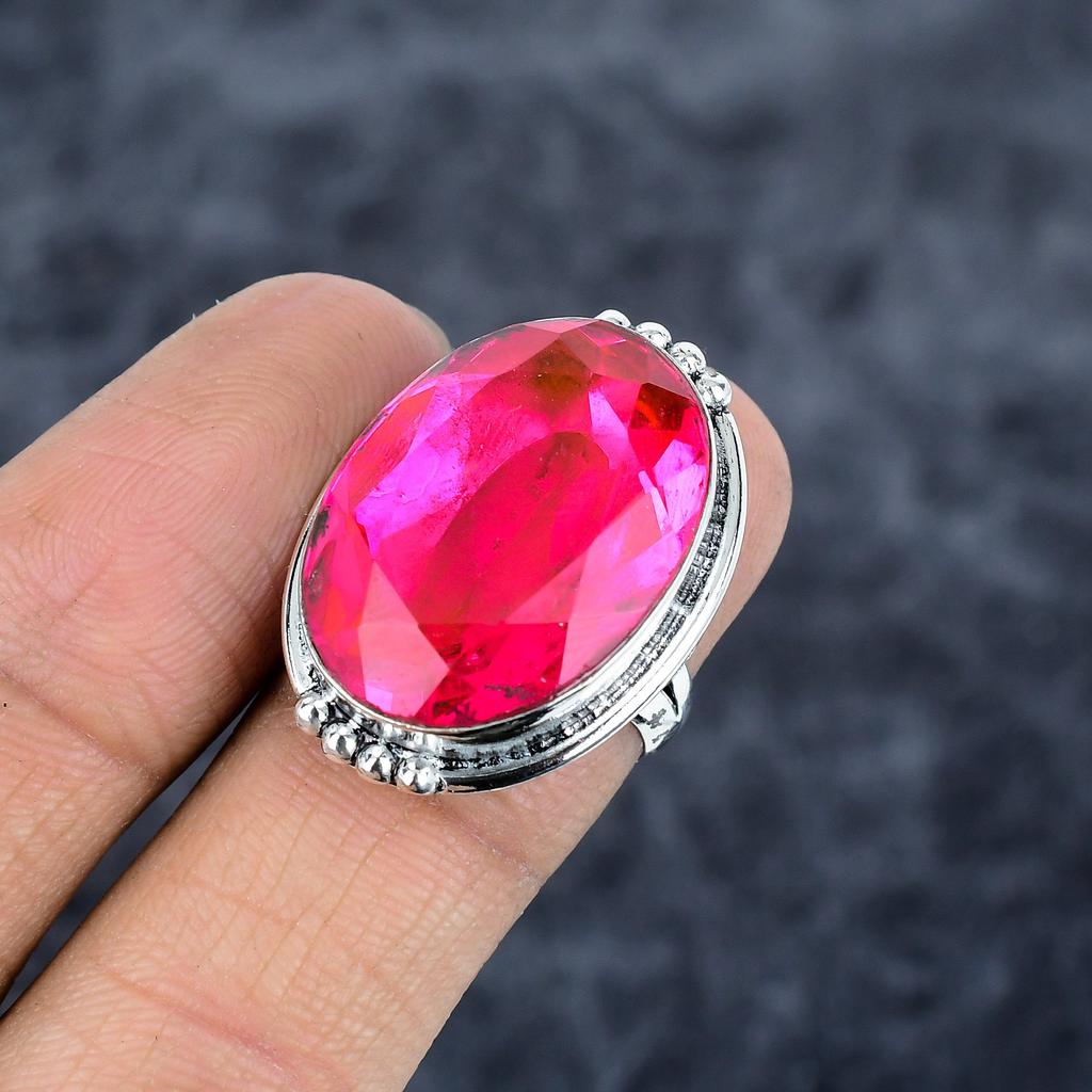 Pink Rubillite Gemstone Handmade 925 Sterling Silver Jewelry Ring Size 7 M-2777