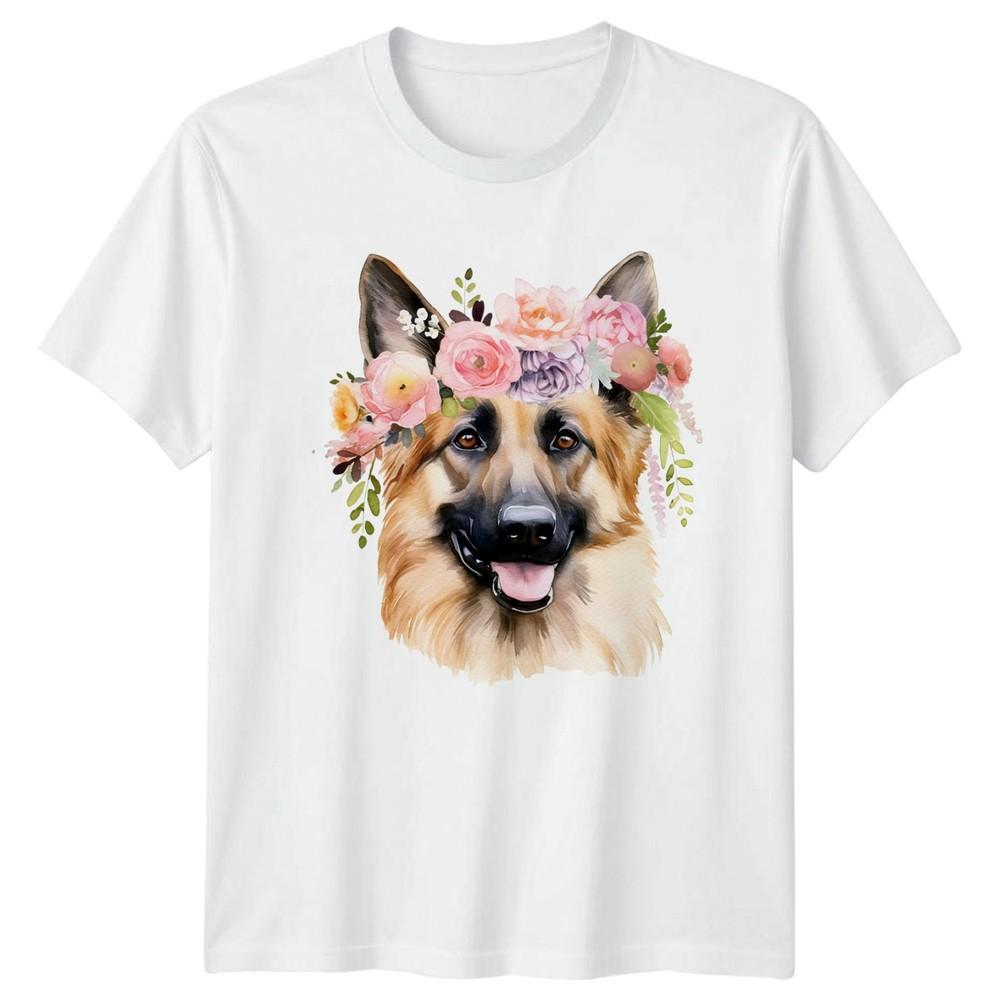GerUnisex Shepherd Flower Crown Unisexs TShirt Dog Lover Pet Gift