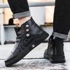 Motorcycle Boots Men Casual Round Toe Winter Warm Plush Ankle Boots Man High Top Anti-slip Leather Tooling Boot