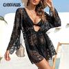 Women's Summer Hollow Out Hand Hooked Patchwork Cardigan Swimsuit Lace Beach Cover-ups