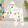 Girls Hooded Long Sleeve Printed Two Piece Set Kangaroo Pocket Cuffed Pants