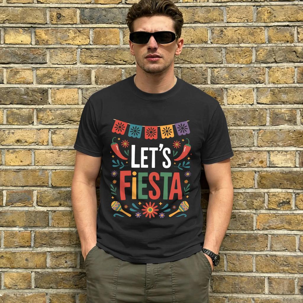 Let's Party Fiesta T-Shirt Summer Leisure T-Shirts Men Pure Cotton Crew Neck Oversized Tees Short-Sleeve Y2K Funny Tops