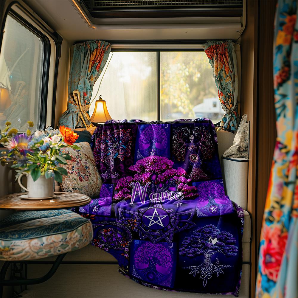Purple Tree Of Life Pentagram Celtic Knot Blanketcustomize Your Name Lightweight Comfortable And Stylish Blanket For Travel Bed Home Chair Office Sofa