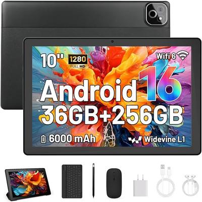 Планшет Android 16, 10,1 дюйма, 36 ГБ + 256 ГБ, Набор 2-в-1: Клавиатура, Мышь, Стилус, A537 Восьмиядерный