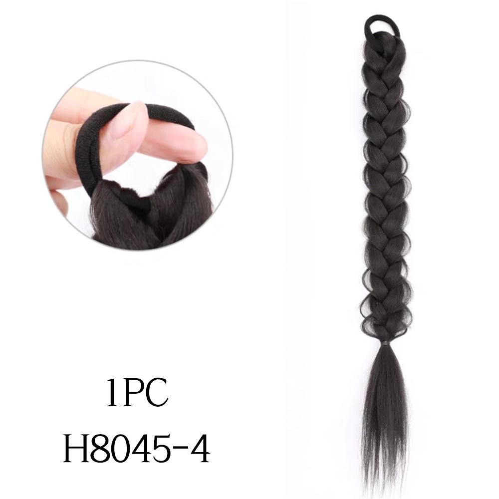 LISI HAIR Synthetic 16inch Braided Ponytail Hair Extensions Black Ponytail Wig High Temperature Fiber Wig For Women Cosplay Use