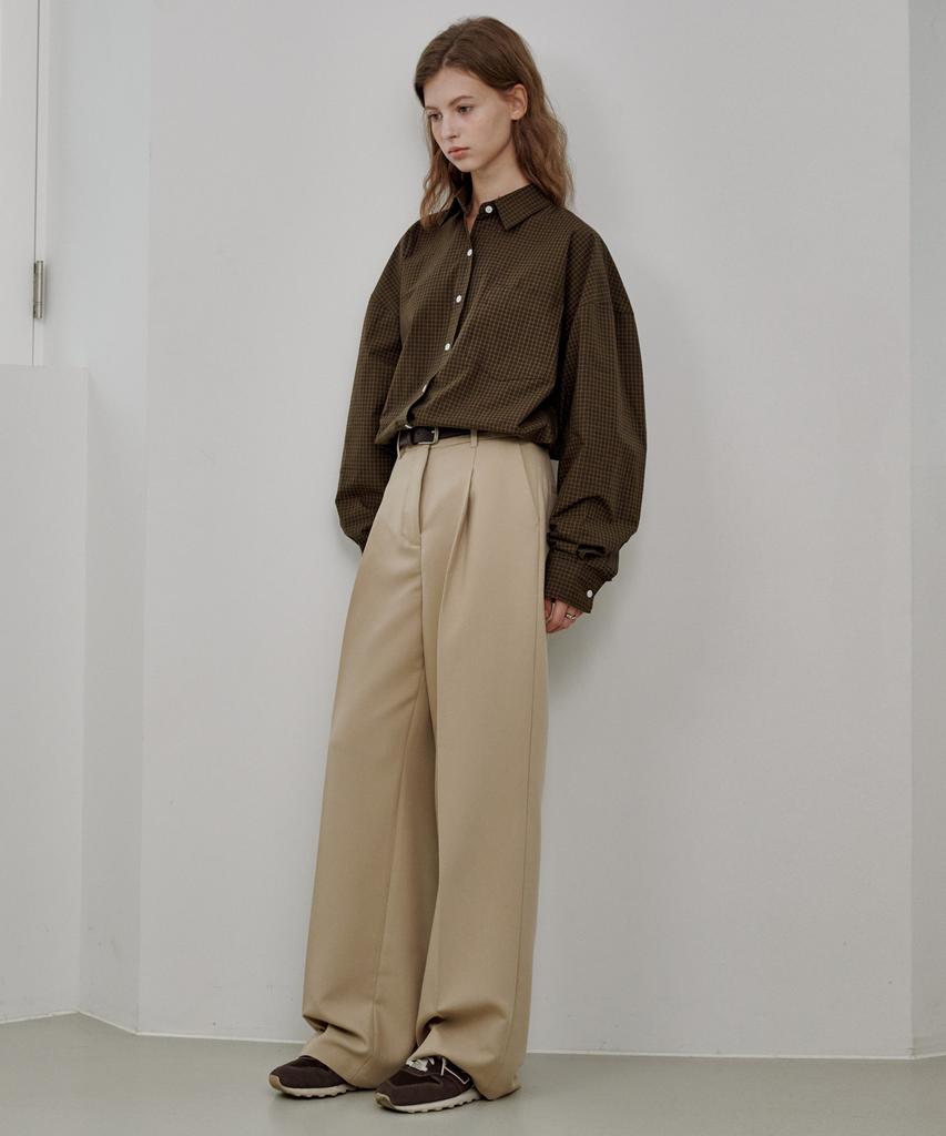 LOSSYROW Modern One-Tuck Wide Slacks Beige