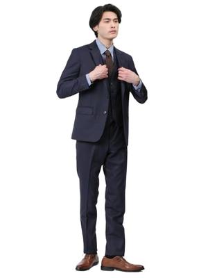 Мужской костюм и брюки Takakyu Navy Shadow Stripe, блестящая шерсть, приталенный, 110011803130433750014, Комплект, Смесовая ткань, Посадка, 2 пуговицы, Костюм-тройка,