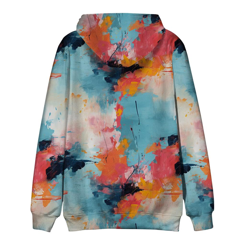 Men's Loose Abstract Printed Hooded Sweatshirt Men's Casual Fashion Sports Sweatshirt