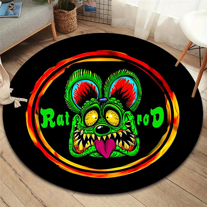 Круглый ковер Rat Fink, Ковер для гостиной, спальни, дивана, игровой комнаты, Нескользящий коврик для пола