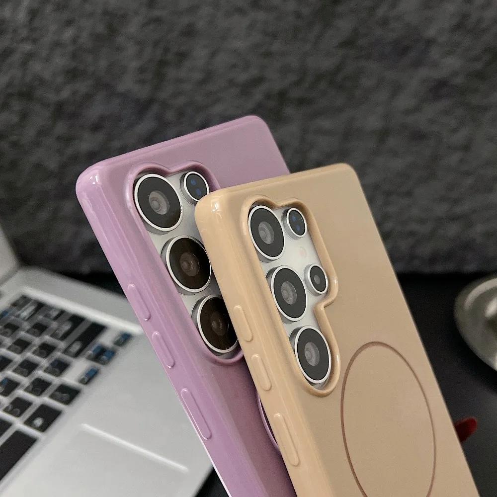 Magnetic Silicone Phone Case for Samsung Galaxy S25 Ultra S24 Plus S23 S22 S21 S20 FE Soft Shell Protective Shockproof Cover