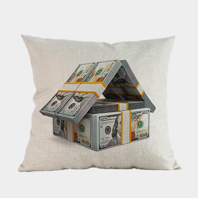 New Us Dollar Decorative Sofa Throw Pillows 18 Inches Square Linen Cotton Money Print Ofiice Chair Seat Cushion Cover Home Decor