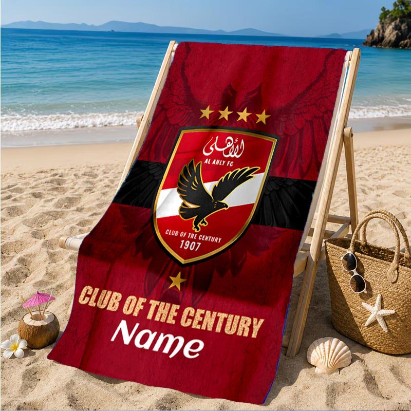 Custom Name Beach Towel Ahly FC Crest Microfiber Beach Towel, Lightweight for Summer Travel, Swimming Pool Fan Birthday Gift