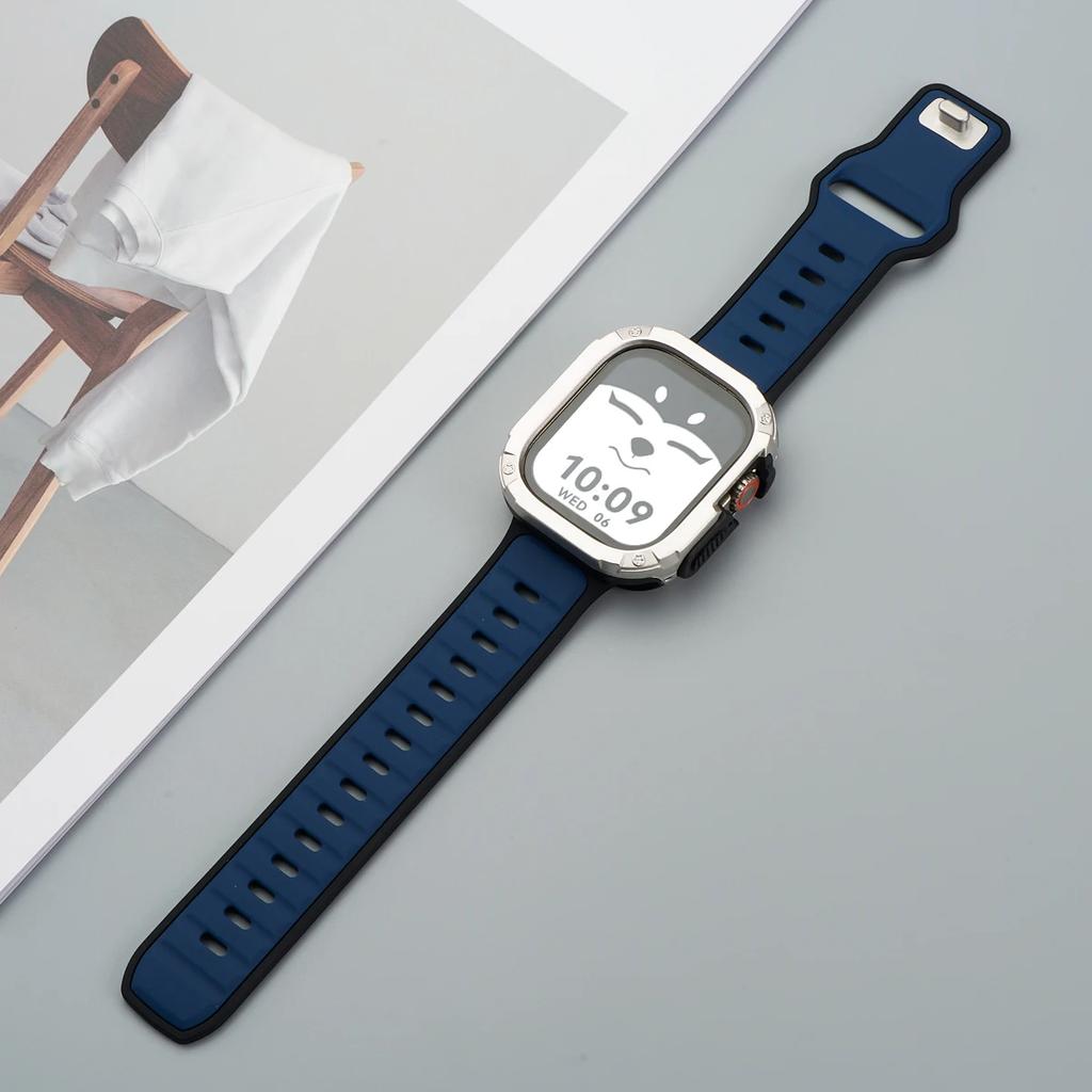 Ремешок+Чехол для Apple Watch 49мм 44 45 46ММ TPU+PC Защитный Бампер Силиконовый Ремешок для Iwatch Серии 10 9 8 7 6 5 4 Se Ultra 1 2