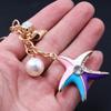 Jewelry Charm Keychain Rhinestones Encrusted Starfish and Conch Shell Pendant Keyring Handbag Accessories for Women