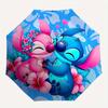 Disney Stitch,Lilo,Floral Manual Opening and Closing Umbrella, 40-Rib Reinforced Folding Design, Lightweight