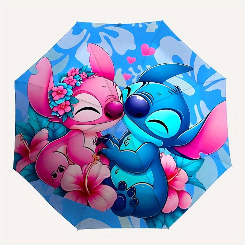 Disney Stitch,Lilo,Floral Manual Opening and Closing Umbrella, 40-Rib Reinforced Folding Design, Lightweight