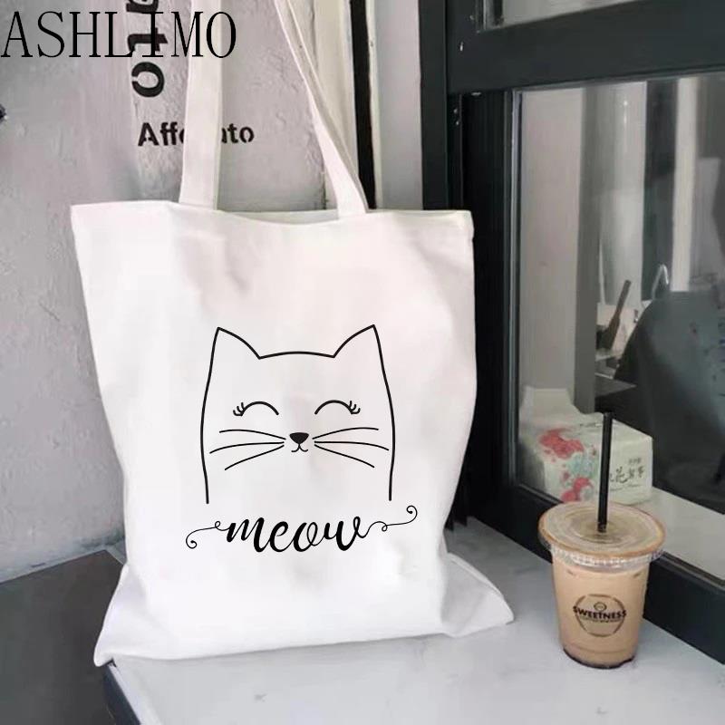 Женская сумка для покупок, милая черная забавная большая сумка с котом, складная сумка для покупок, дизайнерские сумки, сумка для покупок большой емкости с принтом