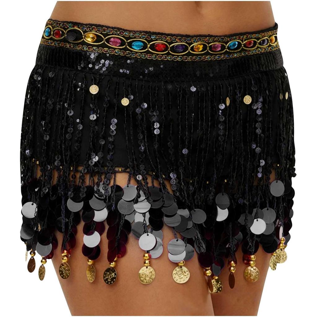Женская сексуальная юбка с высокой талией, расшитая пайетками, поясные аксессуары, шарф для танца живота с пайетками
