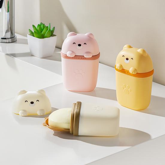 Держатель для мыльницы Портативный Компактный Дизайн Мыльница в виде мультяшного медведя Водонепроницаемый Дорожный