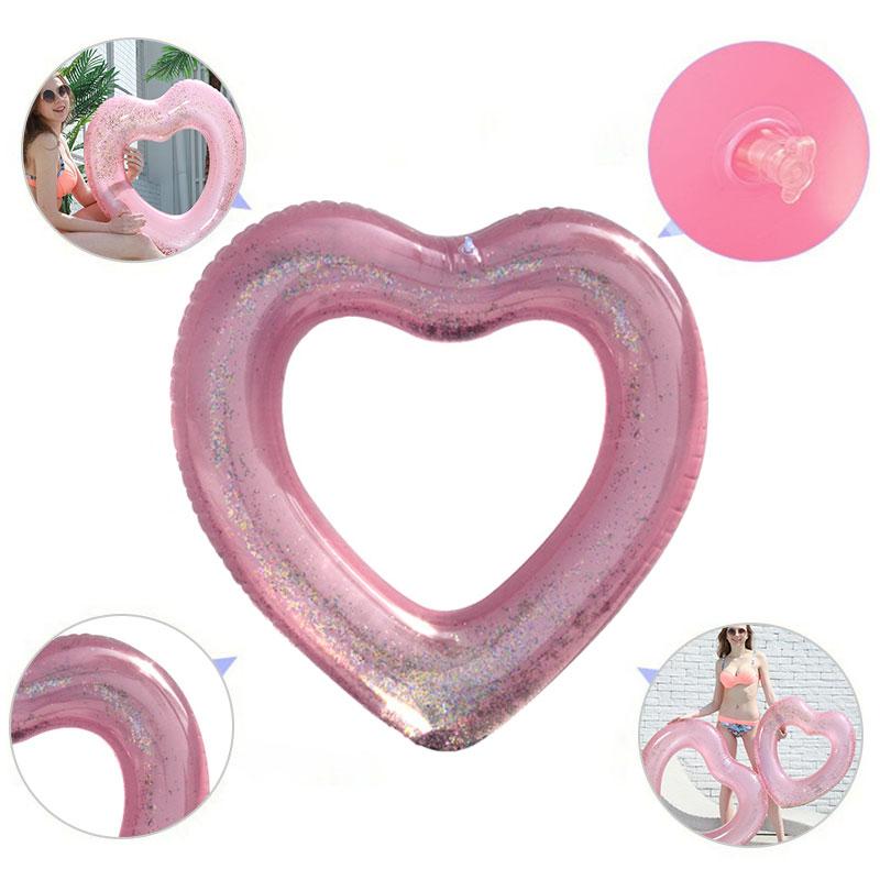 Надувной плавательный круг в форме сердца с блестками, летний плавательный круг для бассейна, утолщенная плавательная трубка для взрослых, поплавок