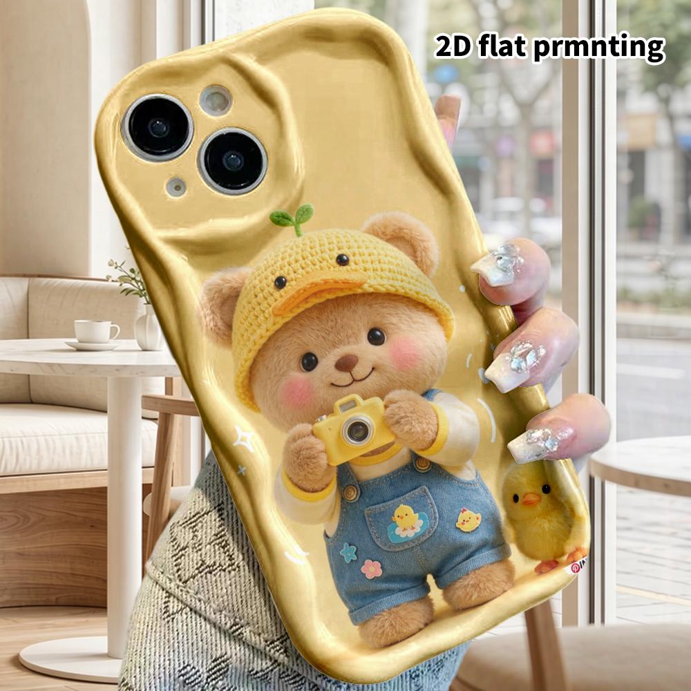 Phone case: 2D flat design suitable for iPhone 18 17 16 15 14 13 Pro, couple style, little bear with hat, Christmas and Halloween gifts