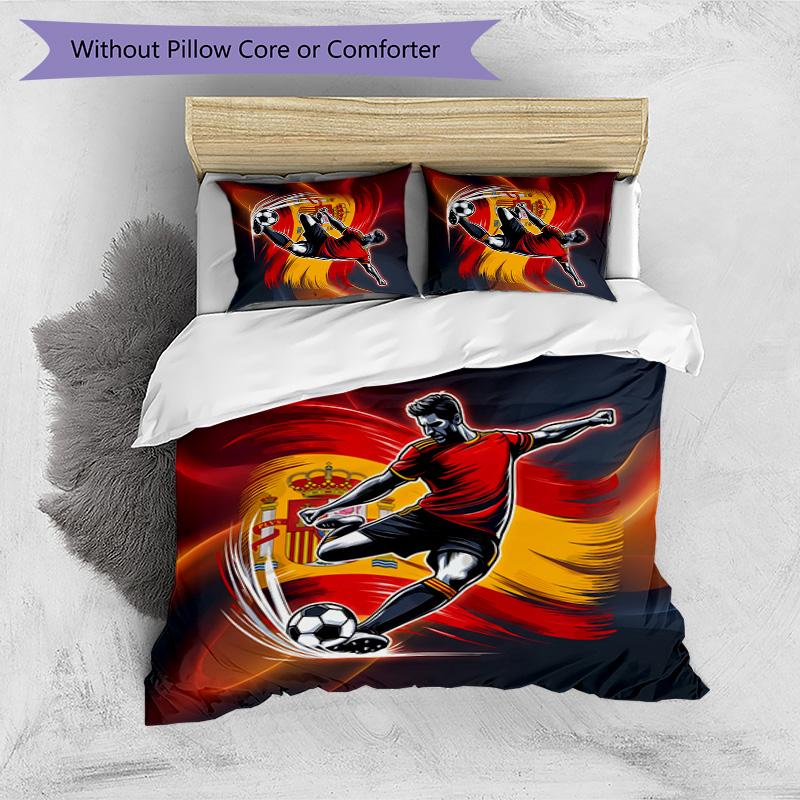 Spain football Printed Bedding 3 Piece Set Cozy Breathable Bed Cover Set as Housewarming Holiday Gift