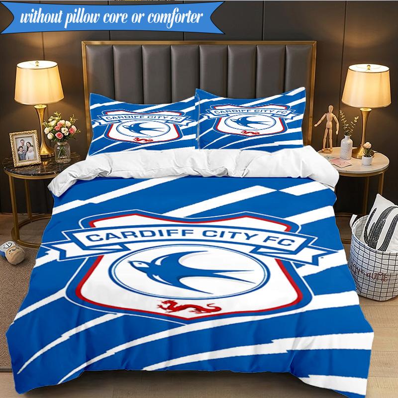 3PCS Cardiff Fc Crest Printed Soft Bedding Set,Including 1pc Duvet Cover And 2pcs Pillowcases Perfect for Bedroom, Dormitory, Fan gift