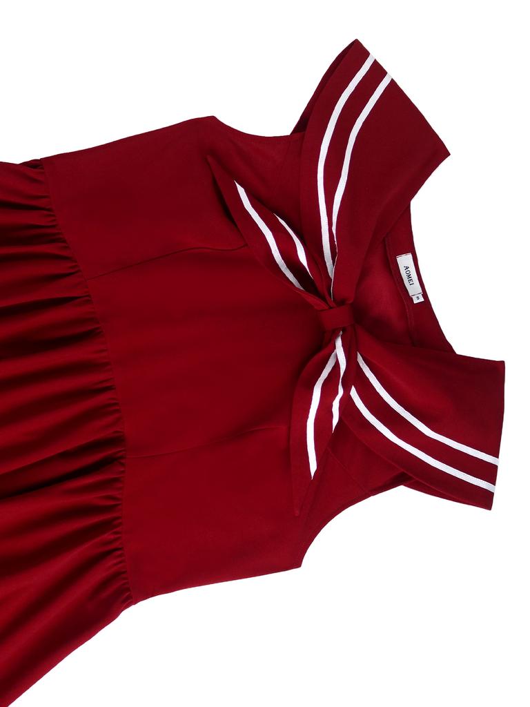 Повседневное А-силуэтное платье для женщин с матросским воротником и деталью в виде галстука-бабочки, без рукавов, плиссированное миди-дизайна, элегантный винтажный стиль, летние повседневные наряды