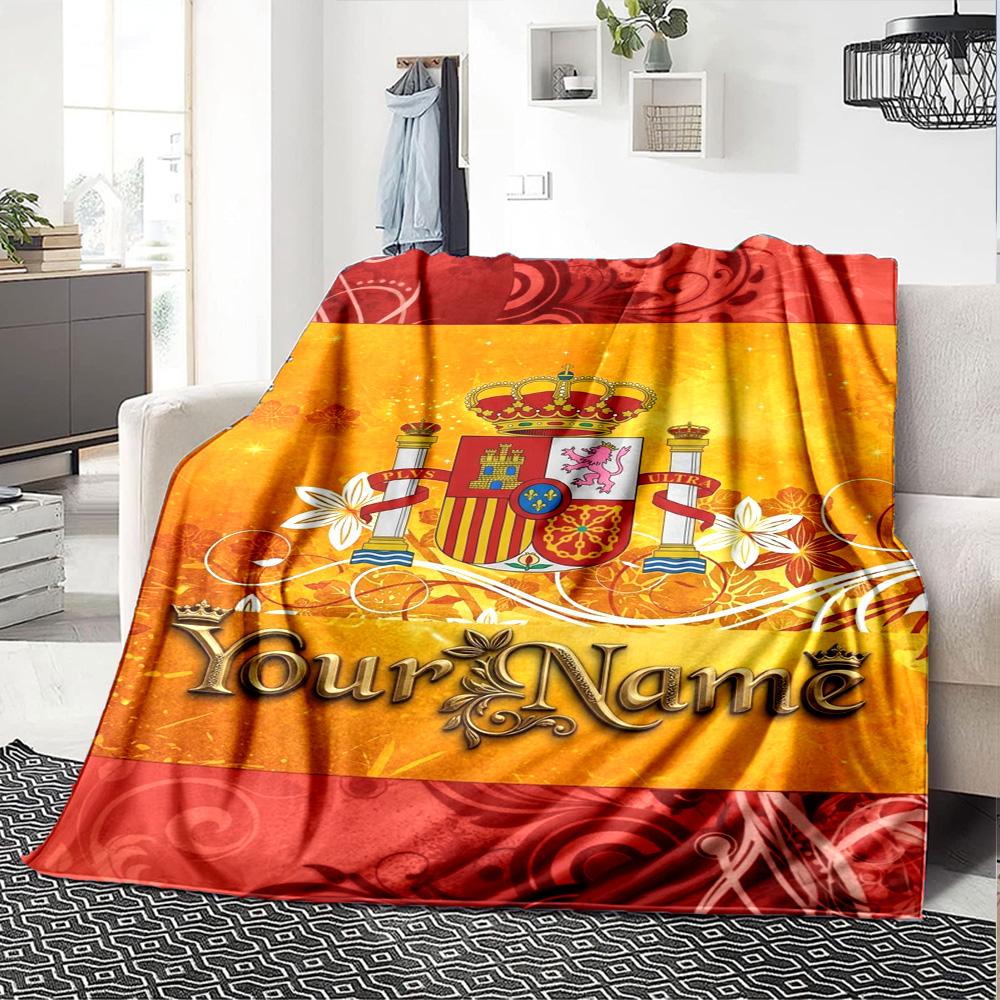 Name Custom Spain Football Print Flannel Blanket High Quality Warm Comfortable Cover for All Seasons Perfect for Gifts Home Decor